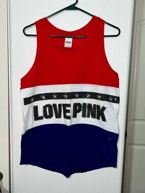 Victoria's Secret PINK Red White Blue LOVE PINK Studded Tank